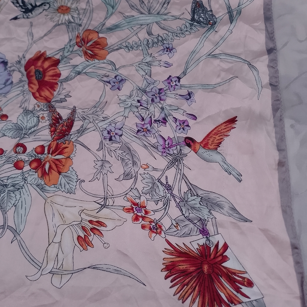 Vintage Pink Floral Silk-Feeling Polyester Scarf 27in Lightweight Retro - Picture 4 of 8